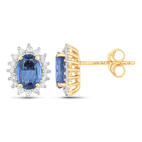 Bids.com 2.22 Carat Genuine Blue Sapphire and White Diamond 14K Yellow Gold Earrings Earrings White Smoke
