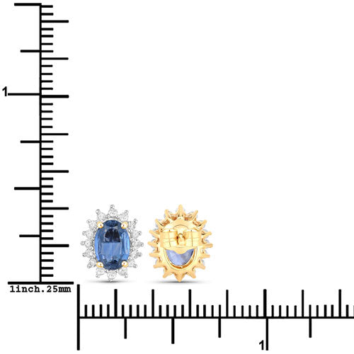 Bids.com 2.22 Carat Genuine Blue Sapphire and White Diamond 14K Yellow Gold Earrings Earrings White Smoke