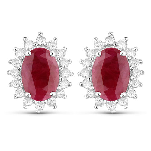 Bids.com 2.02 Carat Genuine Ruby and White Diamond 14K White Gold Earrings Earrings White Smoke Default Title