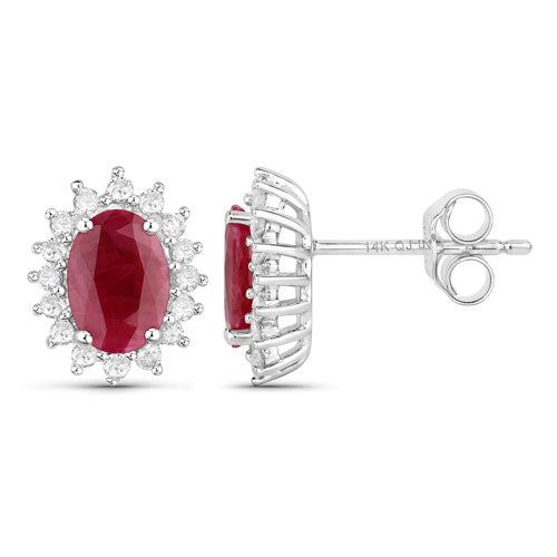 Bids.com 2.02 Carat Genuine Ruby and White Diamond 14K White Gold Earrings Earrings White Smoke