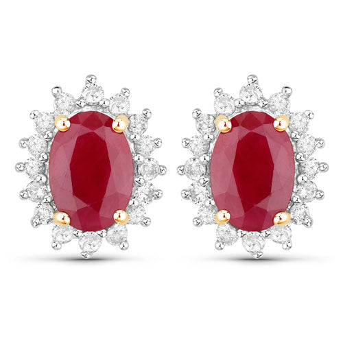 Bids.com 2.02 Carat Genuine Ruby and White Diamond 14K Yellow Gold Earrings Earrings White Smoke Default Title