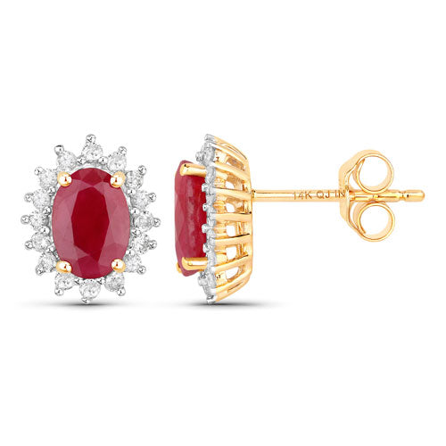 Bids.com 2.02 Carat Genuine Ruby and White Diamond 14K Yellow Gold Earrings Earrings White Smoke
