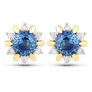 Bids.com 1.87 Carat Genuine Blue Sapphire and White Diamond 14K Yellow Gold Earrings Earrings White Smoke Default Title