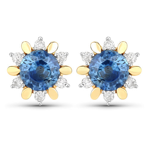 Bids.com 1.87 Carat Genuine Blue Sapphire and White Diamond 14K Yellow Gold Earrings Earrings White Smoke Default Title