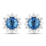 Bids.com 1.87 Carat Genuine Blue Sapphire and White Diamond 14K White Gold Earrings Earrings White Smoke Default Title