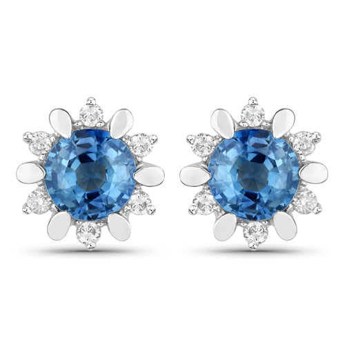 Bids.com 1.87 Carat Genuine Blue Sapphire and White Diamond 14K White Gold Earrings Earrings White Smoke Default Title