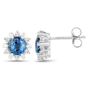 Bids.com 1.87 Carat Genuine Blue Sapphire and White Diamond 14K White Gold Earrings Earrings White Smoke