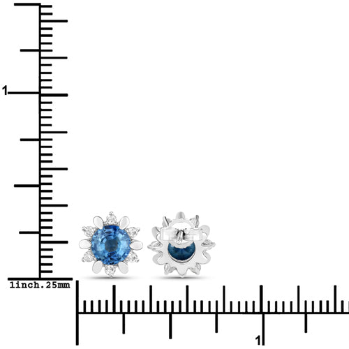 Bids.com 1.87 Carat Genuine Blue Sapphire and White Diamond 14K White Gold Earrings Earrings White Smoke