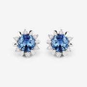Bids.com 1.87 Carat Genuine Blue Sapphire and White Diamond 14K White Gold Earrings Earrings White Smoke