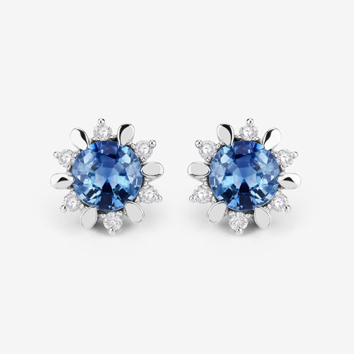 Bids.com 1.87 Carat Genuine Blue Sapphire and White Diamond 14K White Gold Earrings Earrings White Smoke