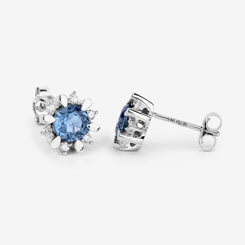 Bids.com 1.87 Carat Genuine Blue Sapphire and White Diamond 14K White Gold Earrings Earrings White Smoke