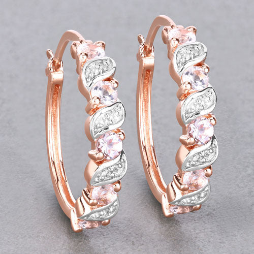 Bids.com 0.98 Carat Genuine Morganite and White Topaz .925 Sterling Silver Earrings Earrings Gray