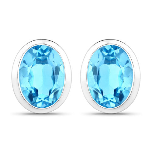 Bids.com 4.00 Carat Genuine Swiss Blue Topaz .925 Sterling Silver Earrings Earrings White Smoke Default Title