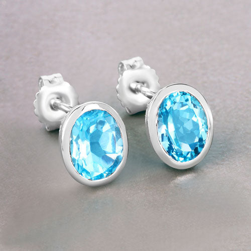 Bids.com 4.00 Carat Genuine Swiss Blue Topaz .925 Sterling Silver Earrings Earrings Dark Gray