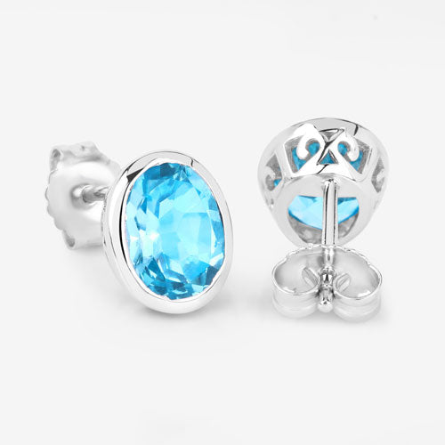 Bids.com 4.00 Carat Genuine Swiss Blue Topaz .925 Sterling Silver Earrings Earrings White Smoke