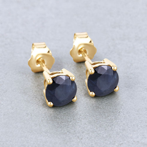 Bids.com 1.70 Carat Genuine Blue Sapphire 10K Yellow Gold Earrings Earrings Light Gray