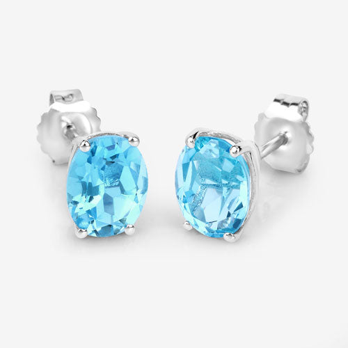 Bids.com 4.00 Carat Genuine Swiss Blue Topaz .925 Sterling Silver Earrings Earrings White Smoke