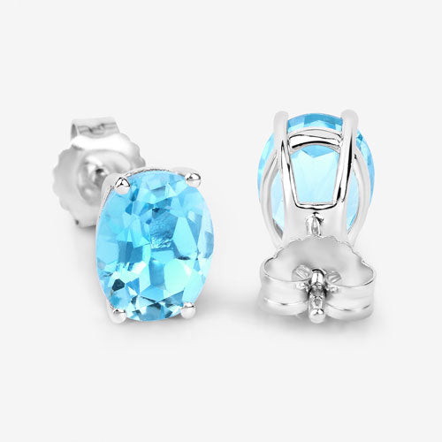 Bids.com 4.00 Carat Genuine Swiss Blue Topaz .925 Sterling Silver Earrings Earrings White Smoke
