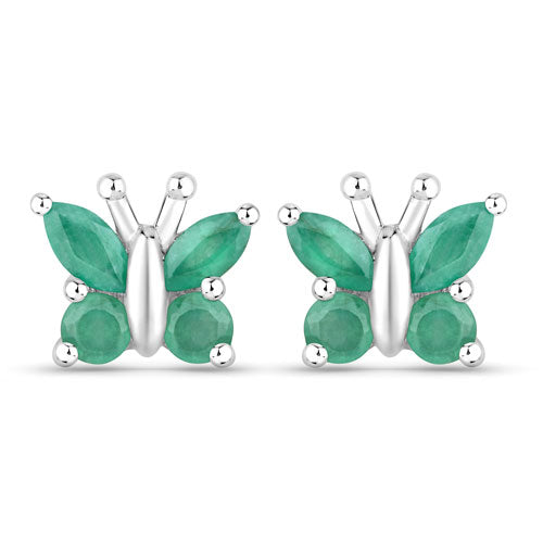 Bids.com 0.88 Carat Genuine Emerald .925 Sterling Silver Earrings Earrings White Smoke Default Title