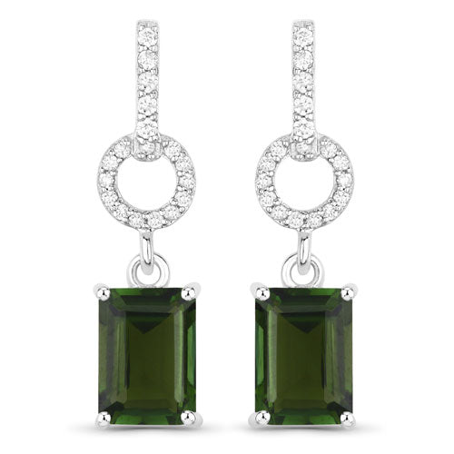 Bids.com 2.28 Carat Genuine Green Tourmaline and White Diamond 14K White Gold Earrings Earrings White Smoke Default Title