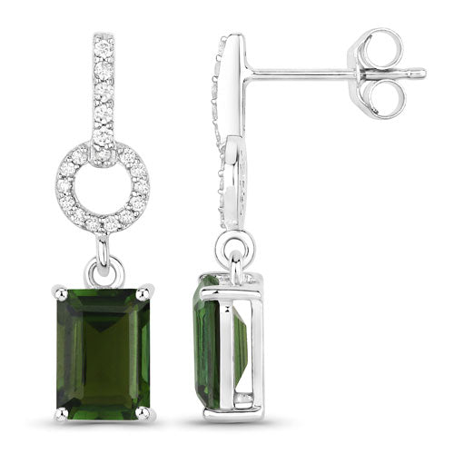 Bids.com 2.28 Carat Genuine Green Tourmaline and White Diamond 14K White Gold Earrings Earrings White Smoke
