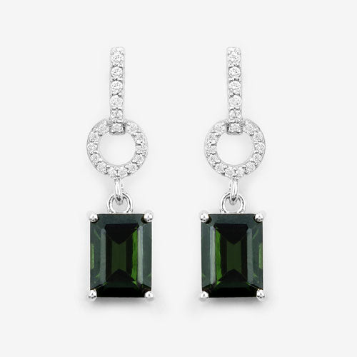 Bids.com 2.28 Carat Genuine Green Tourmaline and White Diamond 14K White Gold Earrings Earrings White Smoke