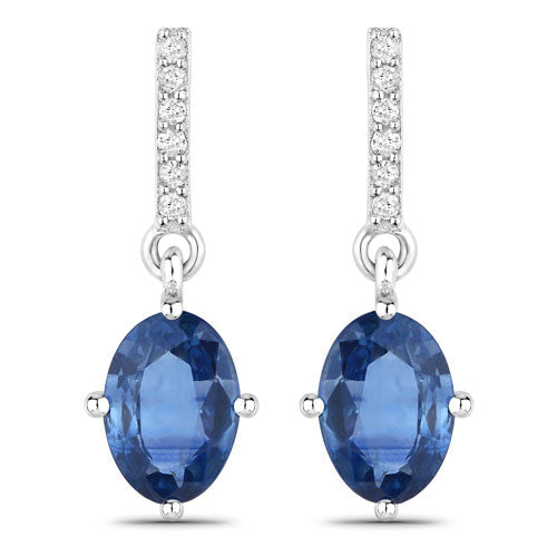 Bids.com 1.95 Carat Genuine Blue Sapphire and White Diamond 14K White Gold Earrings Earrings White Smoke Default Title