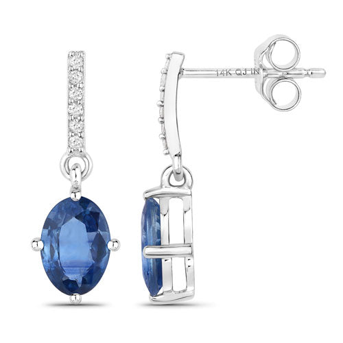 Bids.com 1.95 Carat Genuine Blue Sapphire and White Diamond 14K White Gold Earrings Earrings White Smoke