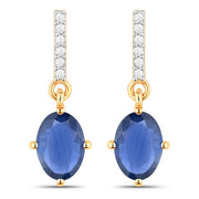 Bids.com 1.95 Carat Genuine Blue Sapphire and White Diamond 14K Yellow Gold Earrings Earrings White Smoke Default Title