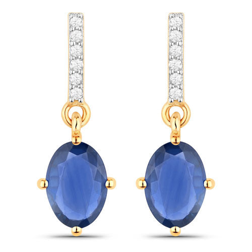 Bids.com 1.95 Carat Genuine Blue Sapphire and White Diamond 14K Yellow Gold Earrings Earrings White Smoke Default Title