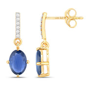 Bids.com 1.95 Carat Genuine Blue Sapphire and White Diamond 14K Yellow Gold Earrings Earrings White Smoke