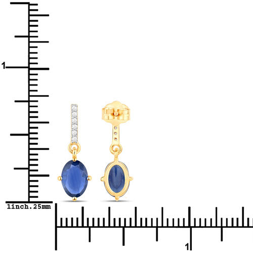 Bids.com 1.95 Carat Genuine Blue Sapphire and White Diamond 14K Yellow Gold Earrings Earrings White Smoke