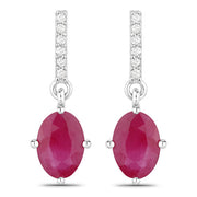 Bids.com 1.75 Carat Genuine Ruby and White Diamond 10K White Gold Earrings Earrings White Smoke Default Title