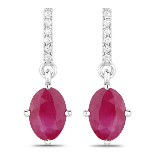 Bids.com 1.75 Carat Genuine Ruby and White Diamond 10K White Gold Earrings Earrings White Smoke Default Title