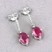 Bids.com 1.75 Carat Genuine Ruby and White Diamond 10K White Gold Earrings Earrings Gray
