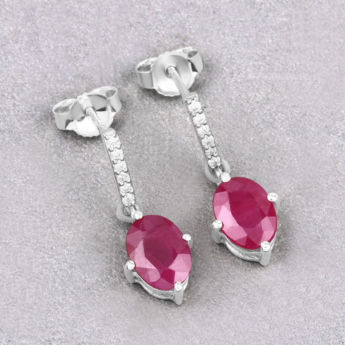 Bids.com 1.75 Carat Genuine Ruby and White Diamond 10K White Gold Earrings Earrings Gray
