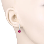 Bids.com 1.75 Carat Genuine Ruby and White Diamond 10K White Gold Earrings Earrings Antique White