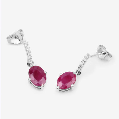 Bids.com 1.75 Carat Genuine Ruby and White Diamond 10K White Gold Earrings Earrings White Smoke