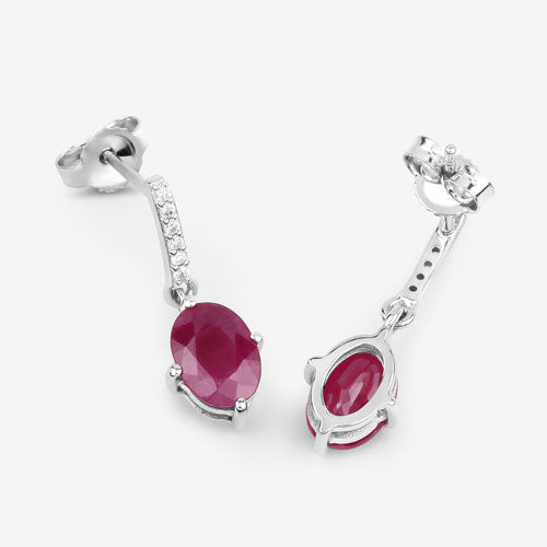 Bids.com 1.75 Carat Genuine Ruby and White Diamond 10K White Gold Earrings Earrings White Smoke