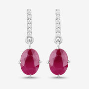 Bids.com 1.75 Carat Genuine Ruby and White Diamond 10K White Gold Earrings Earrings White Smoke