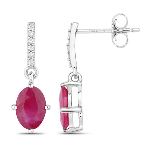 Bids.com 1.75 Carat Genuine Ruby and White Diamond 10K White Gold Earrings Earrings White Smoke