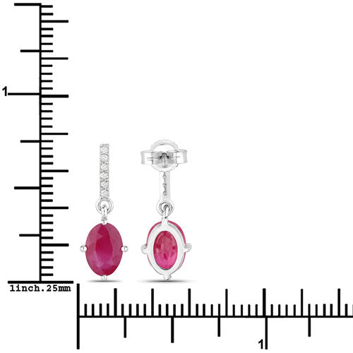 Bids.com 1.75 Carat Genuine Ruby and White Diamond 10K White Gold Earrings Earrings White Smoke