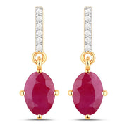 Bids.com 1.75 Carat Genuine Ruby and White Diamond 10K Yellow Gold Earrings Earrings White Smoke Default Title