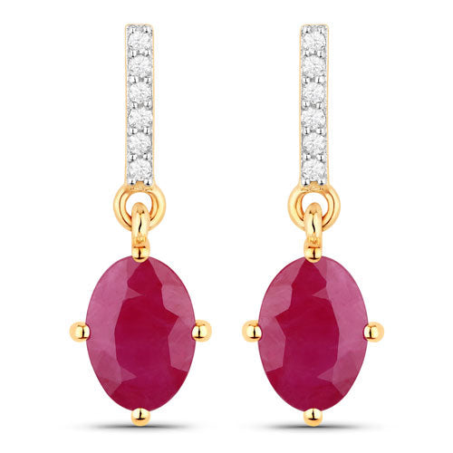 Bids.com 1.75 Carat Genuine Ruby and White Diamond 10K Yellow Gold Earrings Earrings White Smoke Default Title