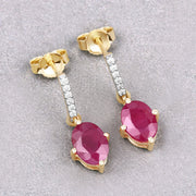 Bids.com 1.75 Carat Genuine Ruby and White Diamond 10K Yellow Gold Earrings Earrings Gray