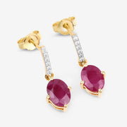 Bids.com 1.75 Carat Genuine Ruby and White Diamond 10K Yellow Gold Earrings Earrings White Smoke