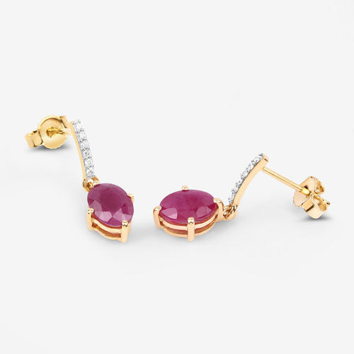 Bids.com 1.75 Carat Genuine Ruby and White Diamond 10K Yellow Gold Earrings Earrings White Smoke