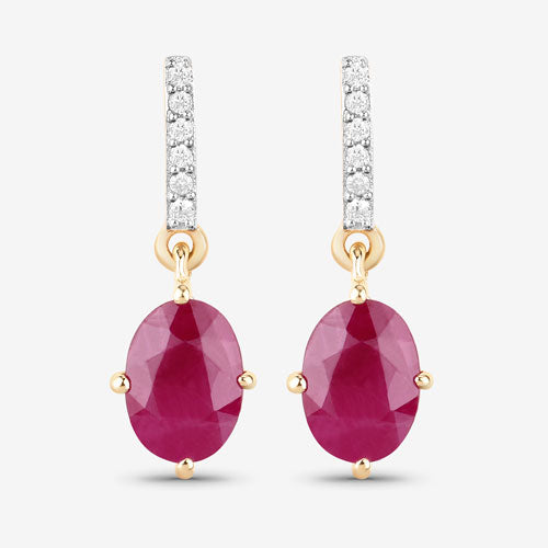 Bids.com 1.75 Carat Genuine Ruby and White Diamond 10K Yellow Gold Earrings Earrings White Smoke