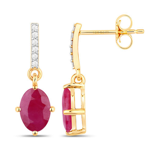 Bids.com 1.75 Carat Genuine Ruby and White Diamond 10K Yellow Gold Earrings Earrings White Smoke
