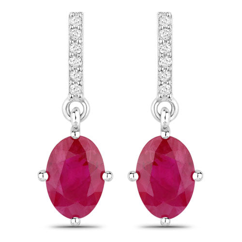 Bids.com 1.75 Carat Genuine Ruby and White Diamond 14K White Gold Earrings Earrings White Smoke Default Title